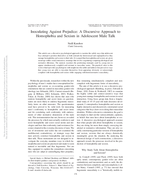 (PDF) Inoculating Against Prejudice: A Discursive Approach to ...