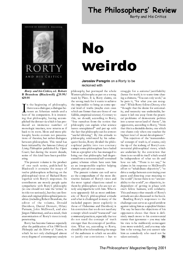 (PDF) Rorty and His Critics