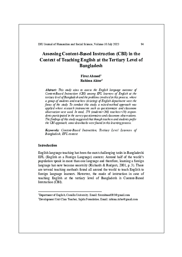 (PDF) Assessing Content-Based Instruction (CBI) in the Context of ...