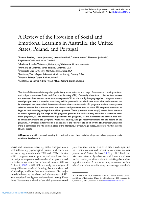 (PDF) A Review of the Provision of Social and Emotional Learning in ...