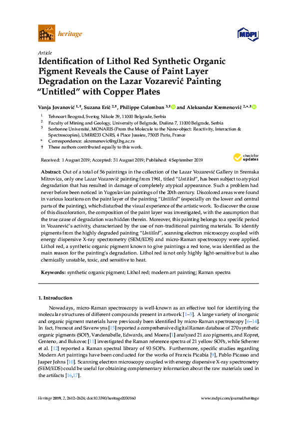 (PDF) Identification of Lithol Red Synthetic Organic Pigment Reveals ...