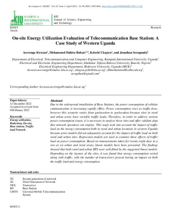 (PDF) On-site Energy Utilization Evaluation of Telecommunication Base ...