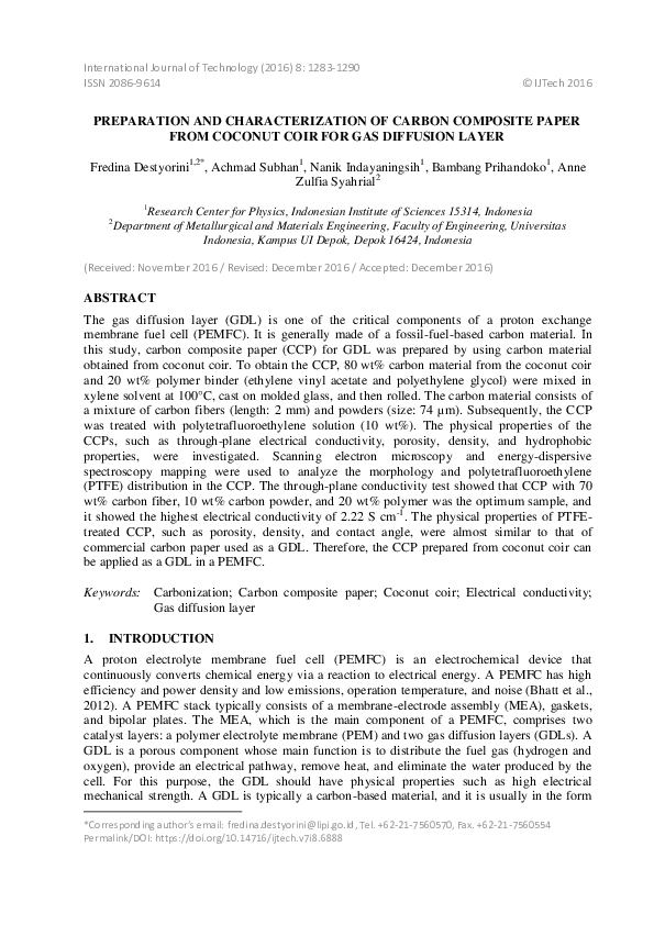 (PDF) Preparation and Characterization of Carbon Composite Paper from ...