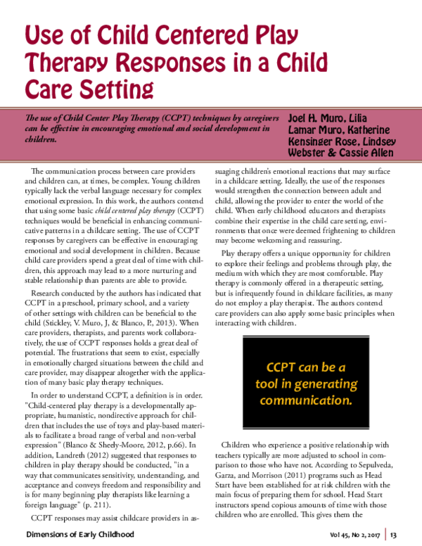 (PDF) Use of Child Centered Play Therapy Responses in a Child Care Setting