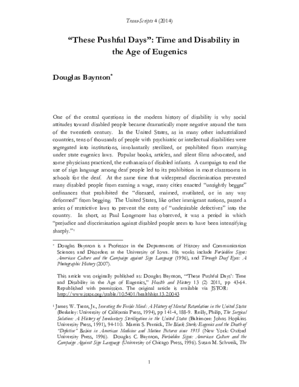 (PDF) ‘These Pushful Days’: Time and Disability in the Age of Eugenics