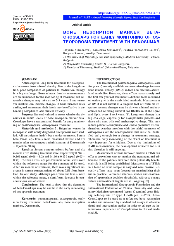 (PDF) Bone Resorption Marker Beta-Crosslaps for Early Monitoring of ...