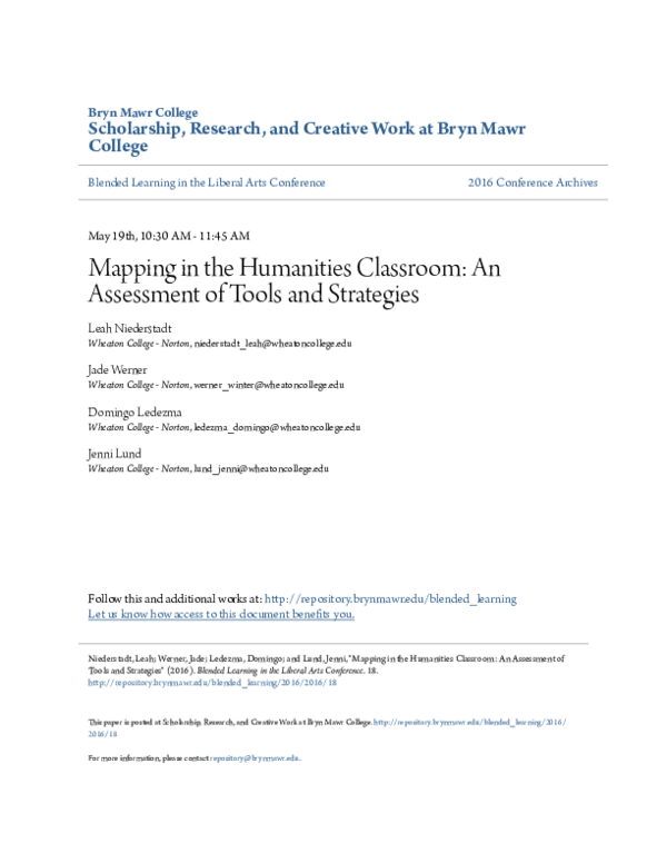 (PDF) Mapping in the Humanities Classroom: An Assessment of Tools and ...