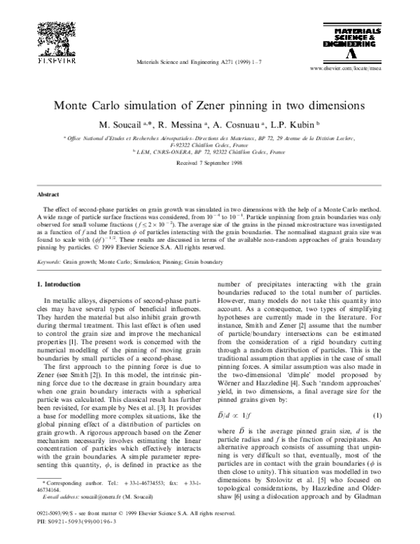 (PDF) Monte Carlo simulation of Zener pinning in two dimensions