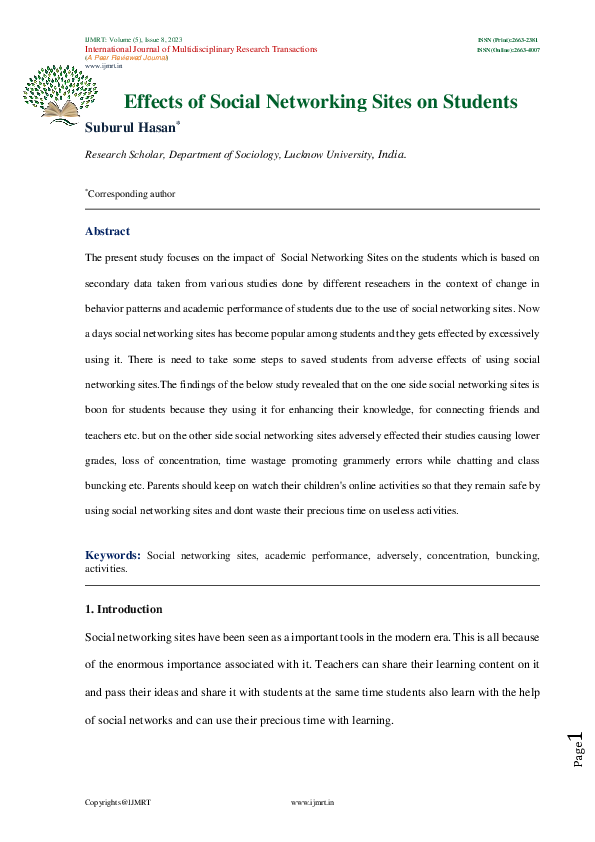 (PDF) Effects of Social Networking Sites on Students