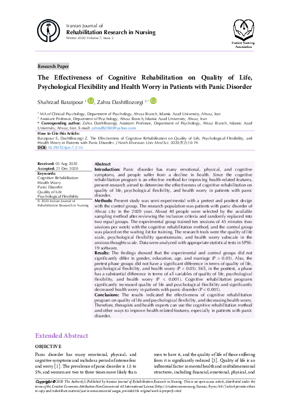 (PDF) The Effectiveness of Cognitive Rehabilitation on Quality of Life ...