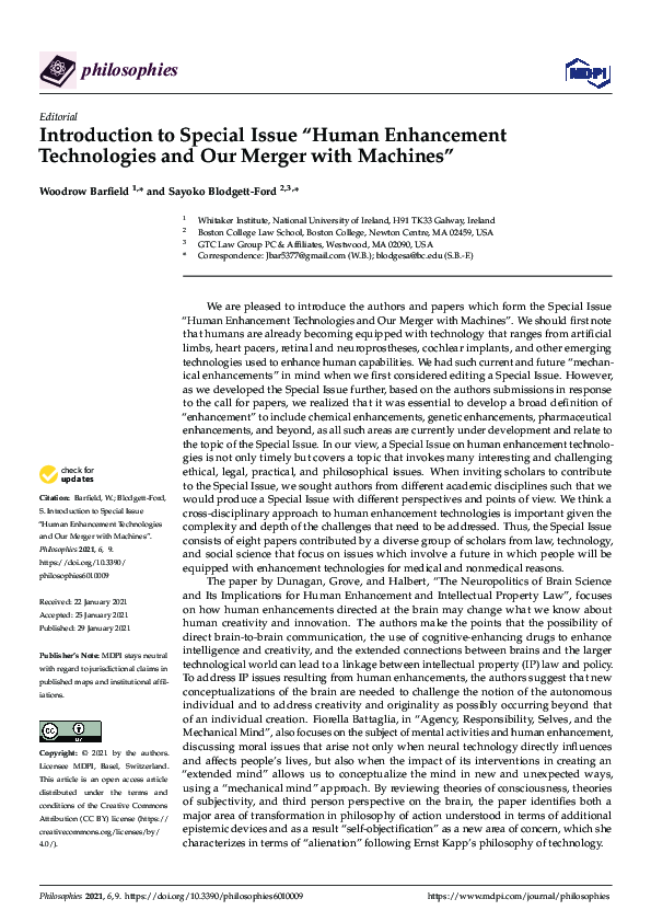 (PDF) Introduction to Special Issue “Human Enhancement Technologies and ...