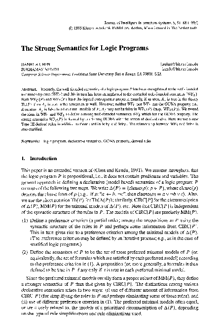 (PDF) The strong semantics for logic programs