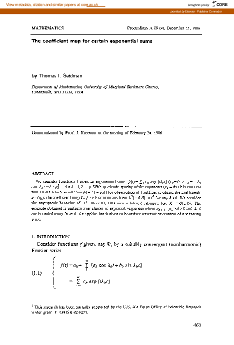 (PDF) The coefficient map for certain exponential sums