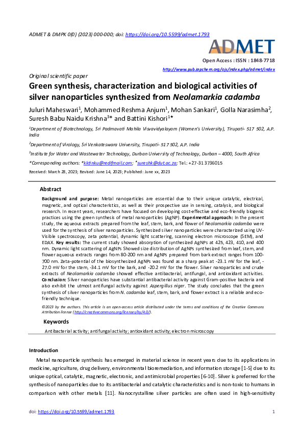 (PDF) Green synthesis, characterization and biological activities of ...