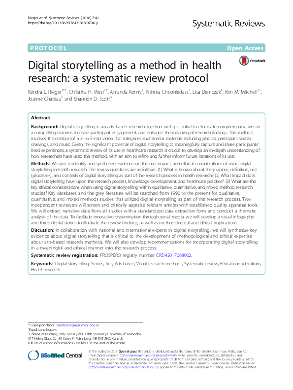 (PDF) Digital Storytelling as a Method in Health Research: A Systematic ...