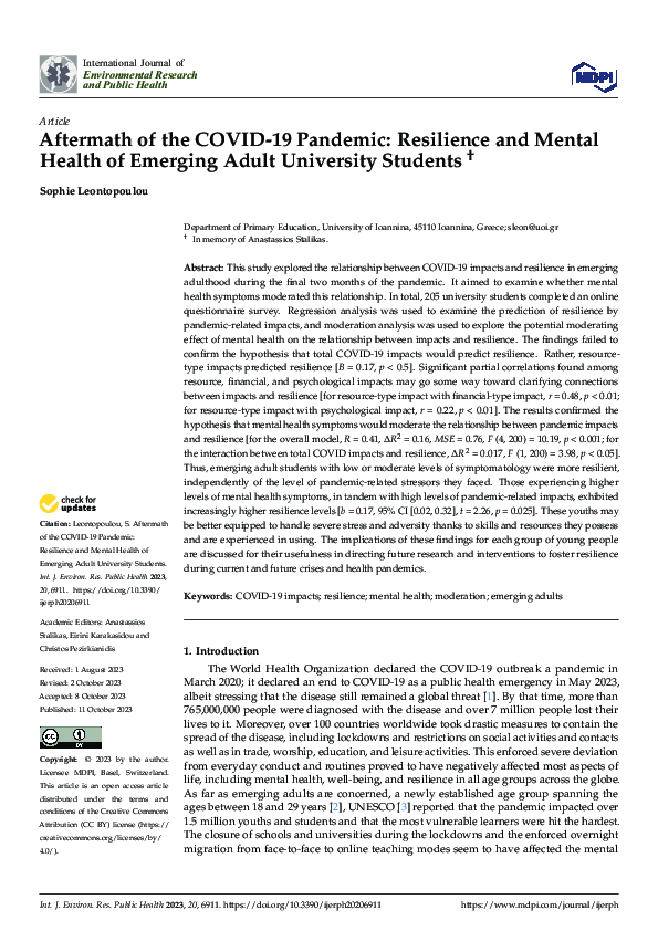 (PDF) Aftermath of the COVID-19 Pandemic: Resilience and Mental Health ...