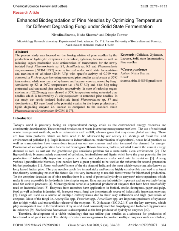(PDF) Enhanced Biodegradation of Pine Needles by Optimizing Temperature ...