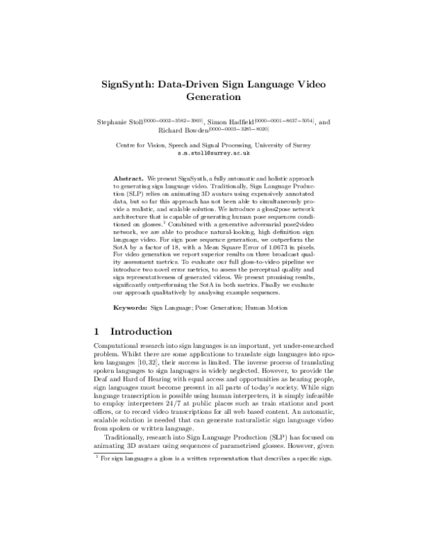 (PDF) SignSynth: Data-Driven Sign Language Video Generation