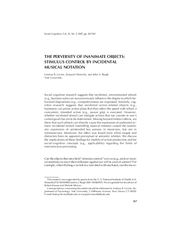 (PDF) The perversity of Inanimate Objects: Stimulus Control by ...