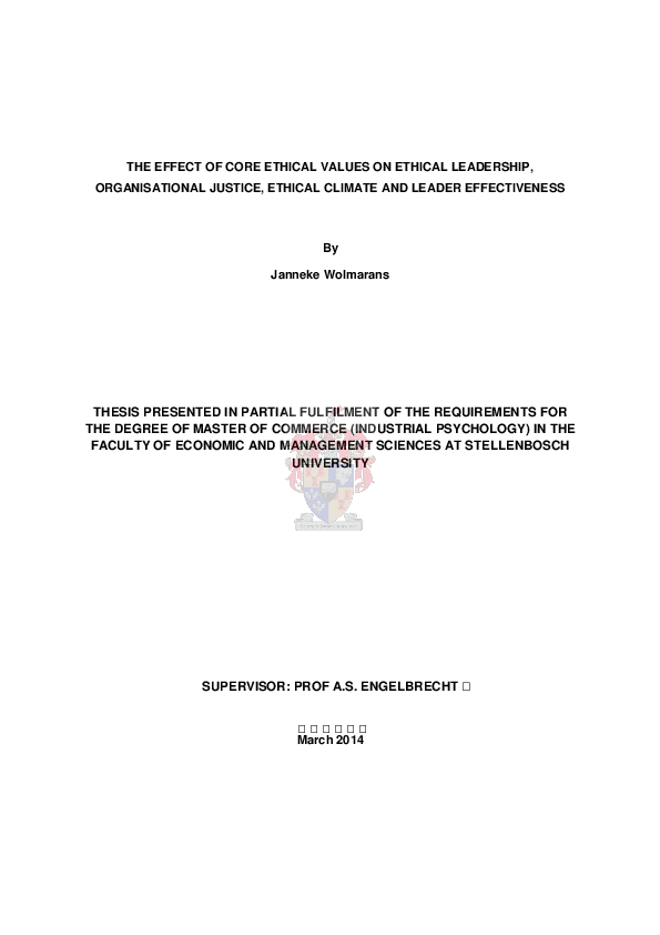 (PDF) The effect of core ethical values on ethical leadership ...