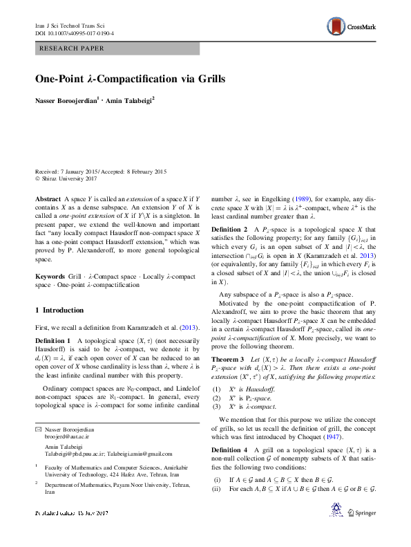 (PDF) One-Point λ-Compactification via Grills