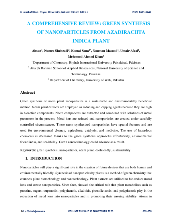 (PDF) A Comprehensive Review: Green Synthesis Of Nanoparticles From ...