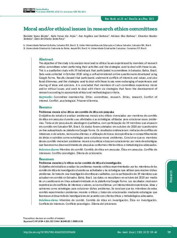 (PDF) Moral and/or ethical issues in research ethics committees