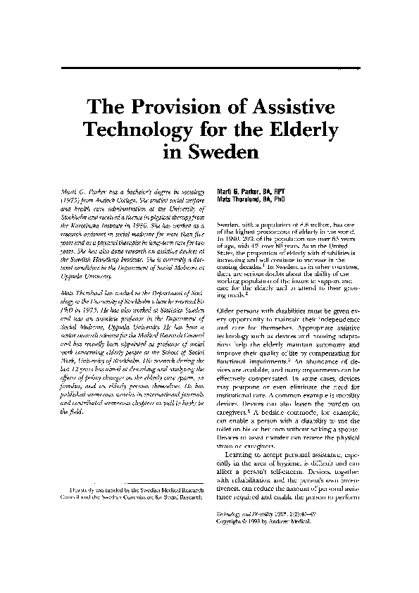 (PDF) The Provision of Assistive Technology for the Elderly in Sweden