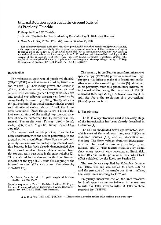 (PDF) Internal Rotation Spectrum in the Ground State of cis Propionyl ...
