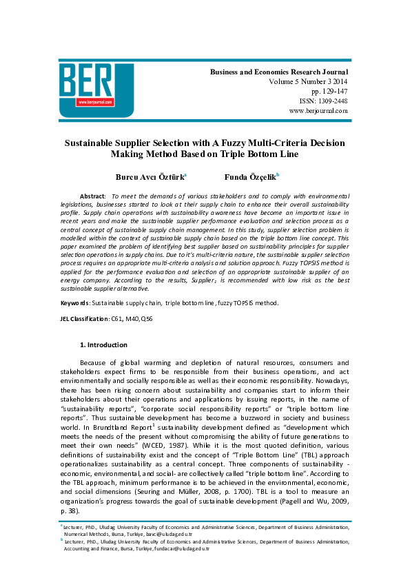 (PDF) Sustainable Supplier Selection with A Fuzzy Multi-Criteria ...
