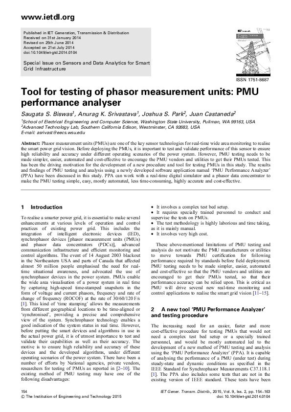 (PDF) Tool for testing of phasor measurement units: PMU performance ...