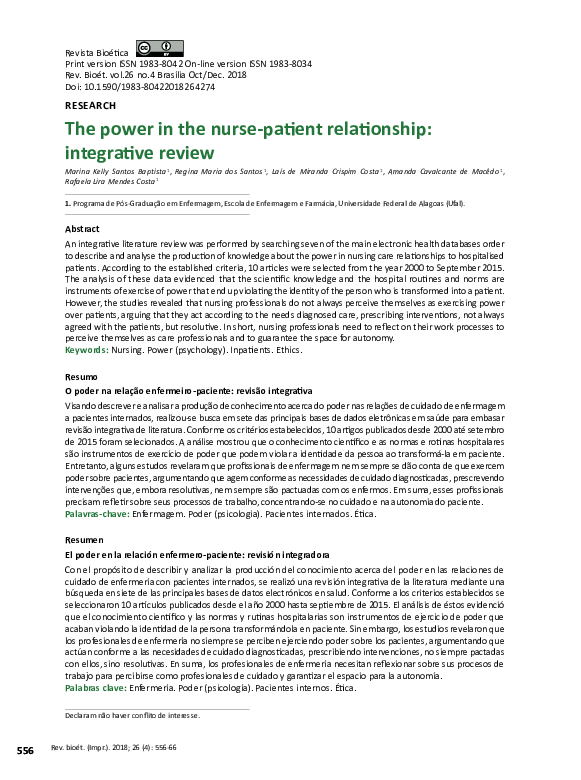 (PDF) The power in the nurse-patient relationship: integrative review