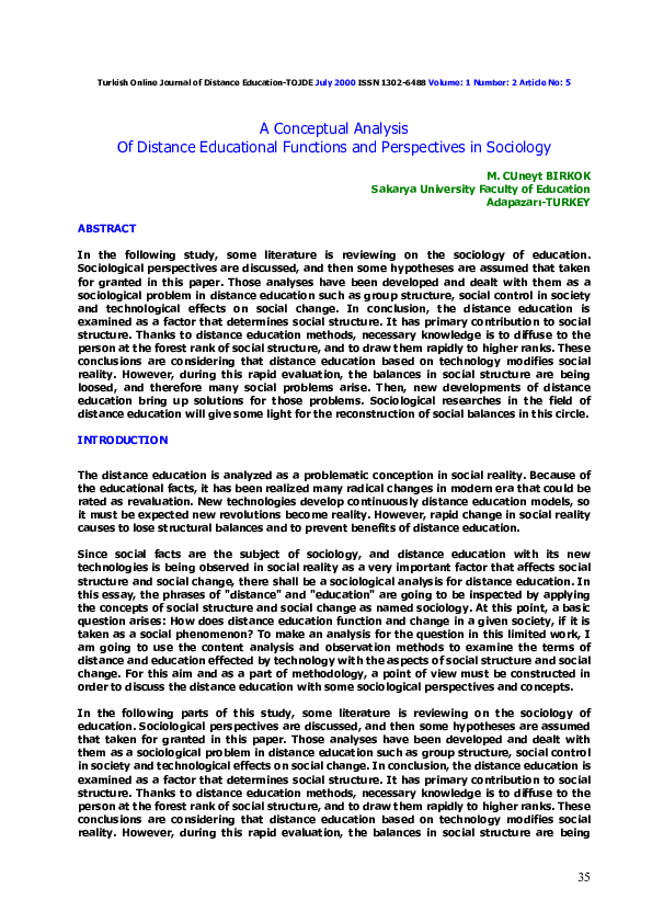 (PDF) A Conceptual Analysis of Distance Eeducational Functions and ...
