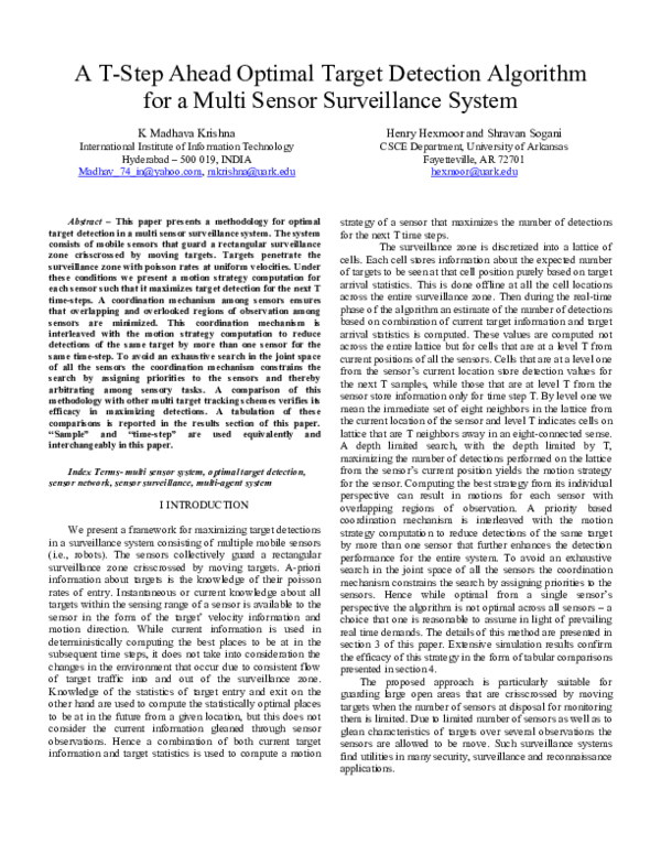 (PDF) A T Step Ahead Optimal Target Detection Algorithm for a Multi ...