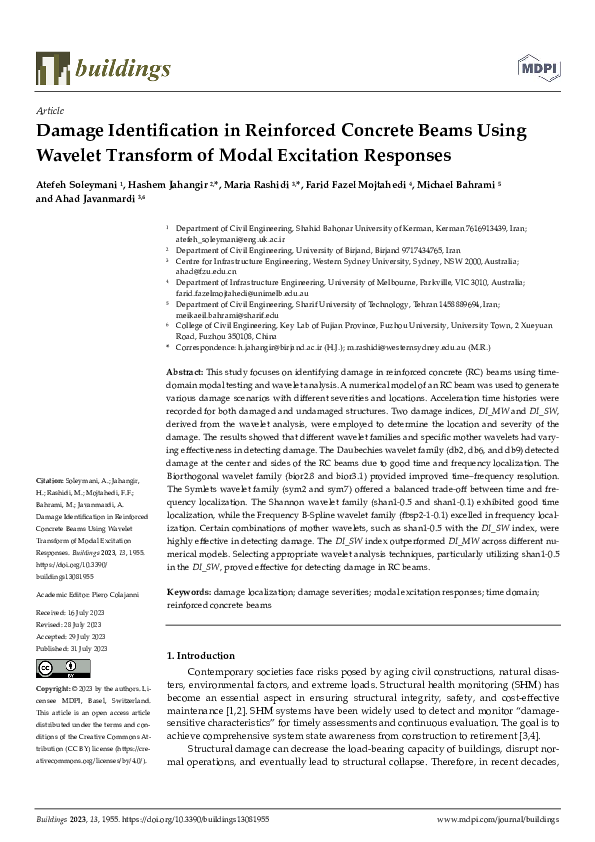 (PDF) Damage Identification in Reinforced Concrete Beams Using Wavelet ...