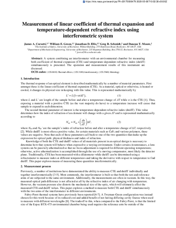 (PDF) Measurement of linear coefficient of thermal expansion and ...