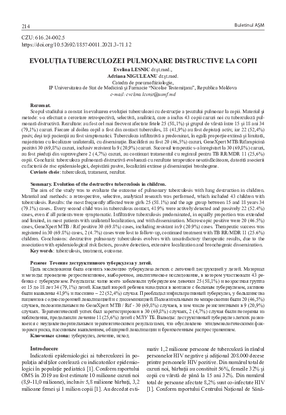 (PDF) Evolution of the destructive tuberculosis in children