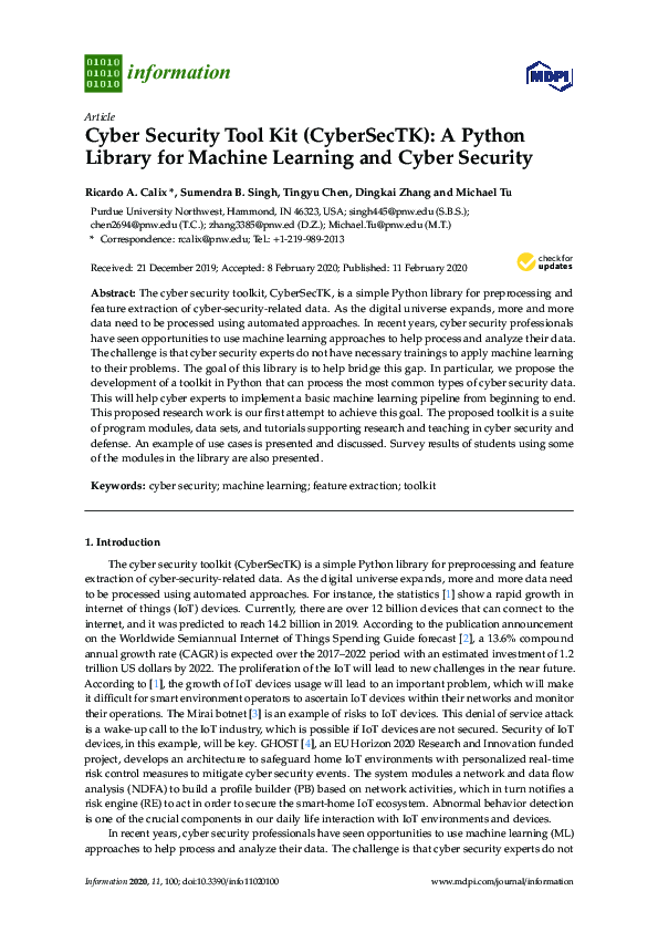 (PDF) Cyber Security Tool Kit (CyberSecTK): A Python Library for ...