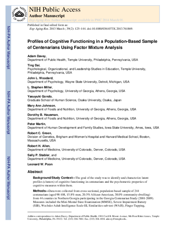 (PDF) Profiles of Cognitive Functioning in a Population-Based Sample of ...