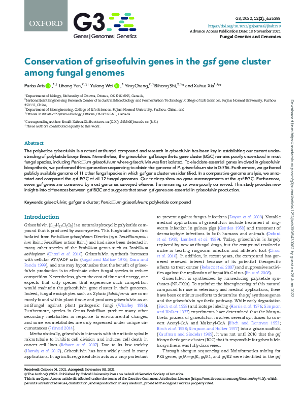 (PDF) Conservation of griseofulvin genes in the gsf gene cluster among ...