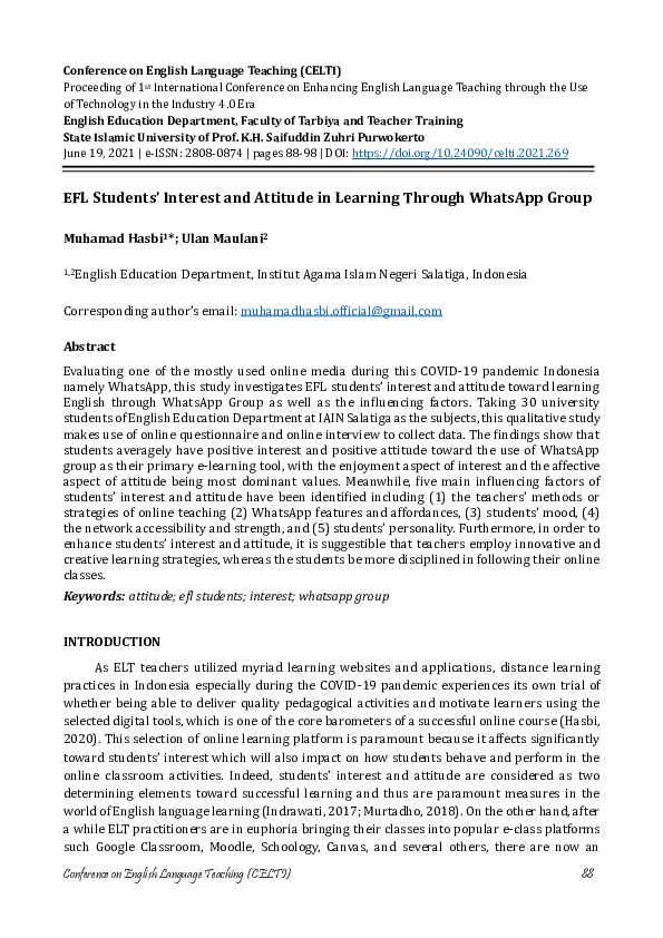 (PDF) EFL Students’ Interest and Attitude in Learning Through WhatsApp ...