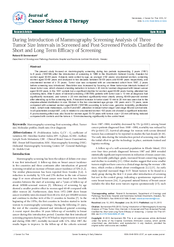 (PDF) During Introduction of Mammography Screening Analysis of Three ...