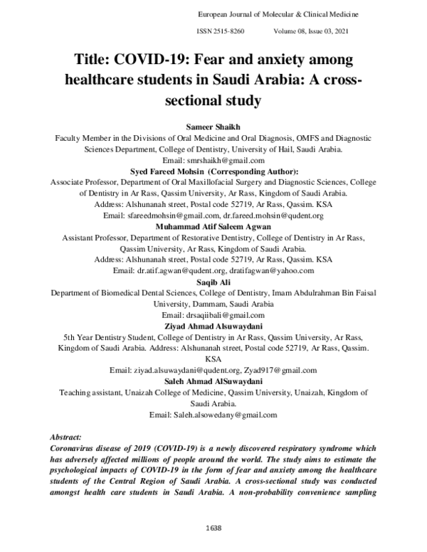 (PDF) COVID-19: Fear and anxiety among healthcare students in Saudi ...