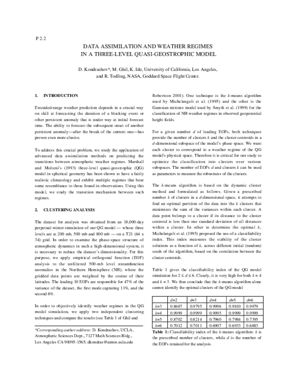 (PDF) Data Assimilation and Weather Regimes in a Three-Level Quasi ...