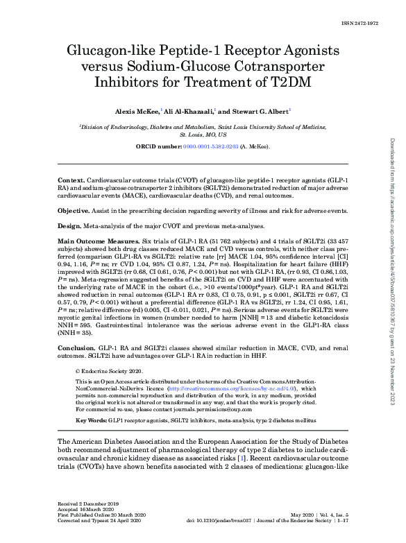 (PDF) Glucagon-like Peptide-1 Receptor Agonists versus Sodium-Glucose ...