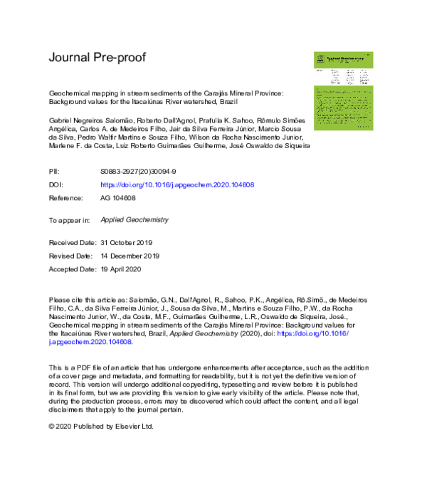 (PDF) Geochemical mapping in stream sediments of the Carajás Mineral ...