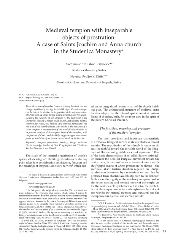 (PDF) Archimandrite Tihon Rakićević, Nevena Debljović Ristić, „Medieval ...