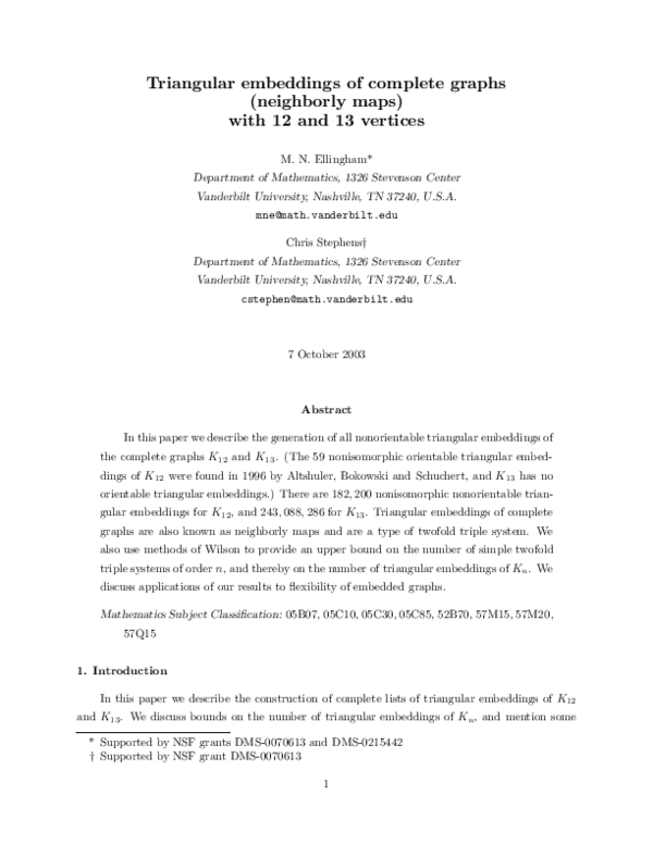(PDF) Triangular embeddings of complete graphs (neighborly maps) with ...