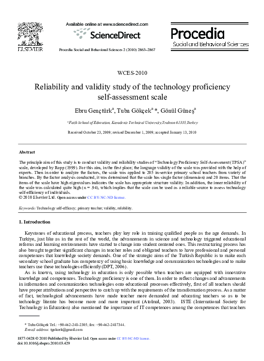 (PDF) Reliability and validity study of the technology proficiency self ...