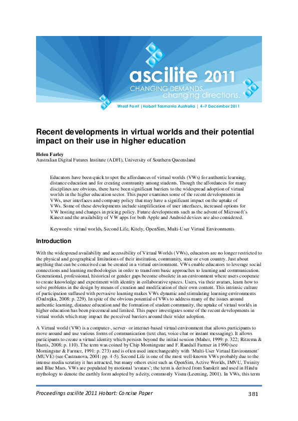 (PDF) Recent developments in virtual worlds and their potential impact ...